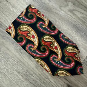 Y2K 100% Silk Eagle Shirtmakers Pink Green Cream Bold Paisley Tie Necktie